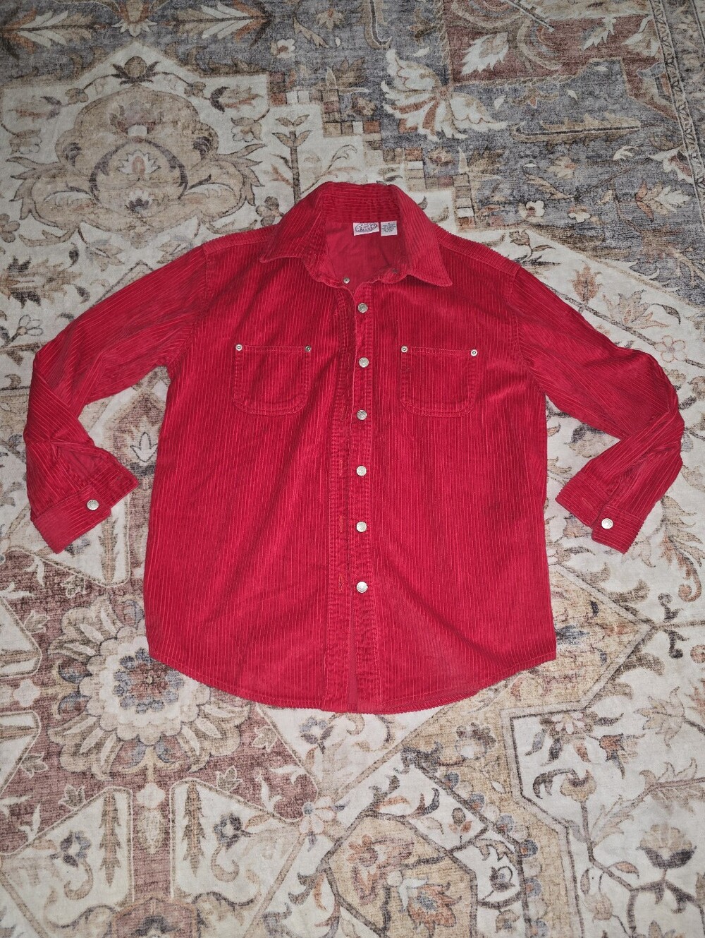 Red Corduroy Button-Up Shirt